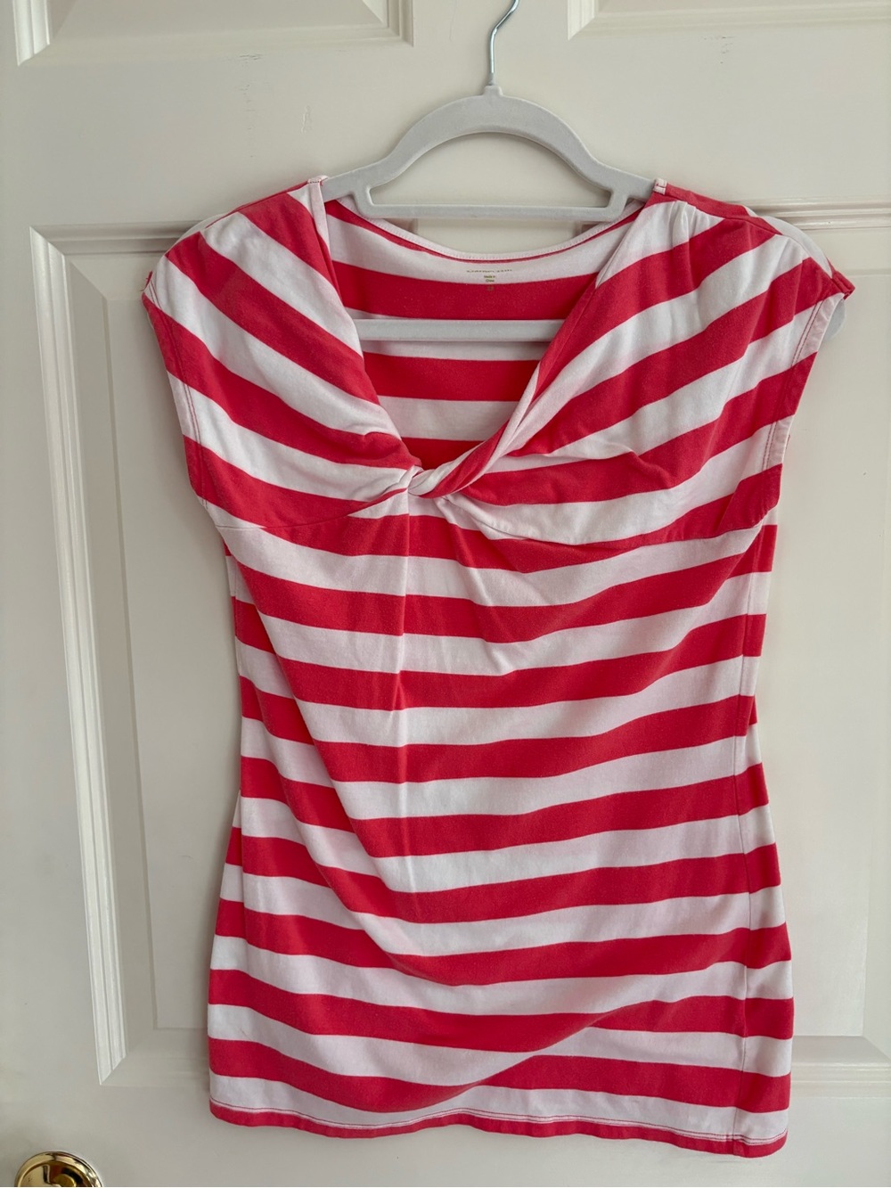 Garnet Hill Red and White Striped Twist-Front top